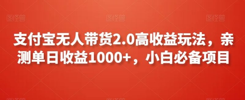 支付宝无人带货2.0高收益玩法，亲测单日收益1000+，小白必备项目【揭秘】-生财有道