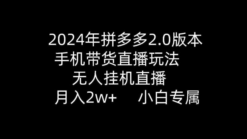 （9768期）2024年拼多多2.0版本，手机带货直播玩法，无人挂机直播， 月入2w+， 小…-生财有道