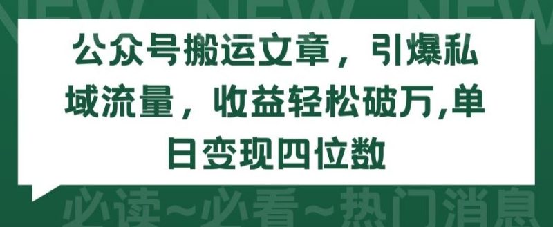 公众号搬运文章,引爆私域流量,收益轻松破万,单日变现四位数【揭秘】-生财有道