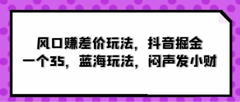 （10022期）风口赚差价玩法，抖音掘金，一个35，蓝海玩法，闷声发小财-生财有道