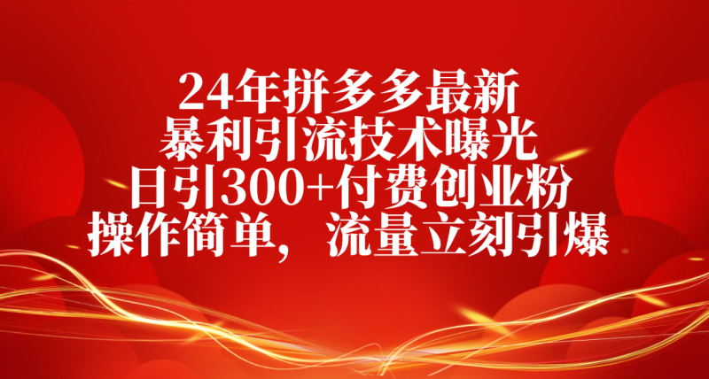 （10559期）24年拼多多最新暴利引流技术曝光，日引300+付费创业粉，操作简单，流量…-生财有道