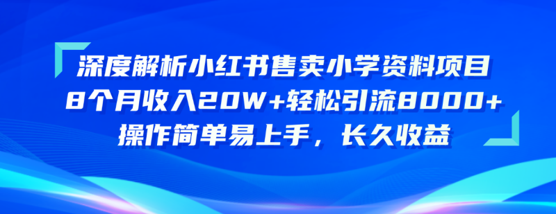 (10910期)深度解析小红书售卖小学资料项目 8个月收入20W+轻松引流8000+操作简单…-生财有道