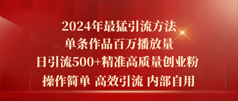 （10920期）2024年最猛暴力引流方法，单条作品百万播放 单日引流500+高质量精准创业粉-生财有道