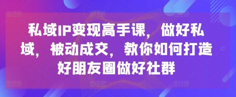 私域IP变现高手课,做好私域,被动成交,教你如何打造好朋友圈做好社群-生财有道