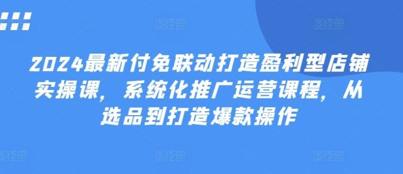 2024最新付免联动打造盈利型店铺实操课,系统化推广运营课程,从选品到打造爆款操作-生财有道