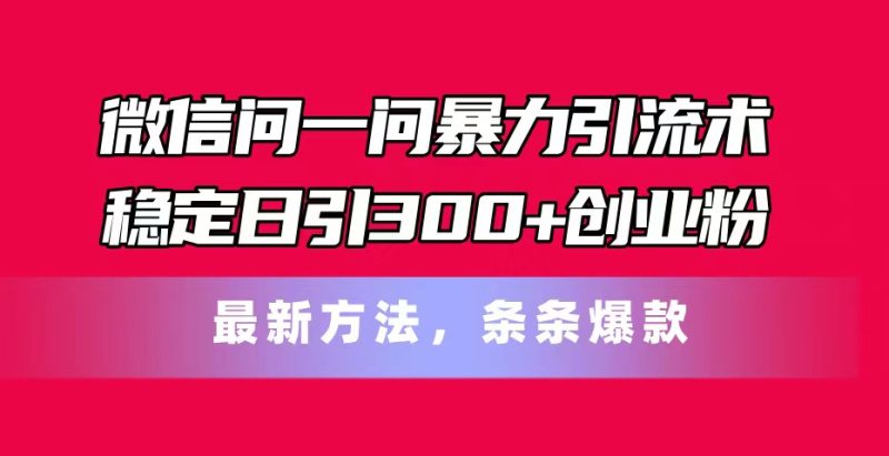 （11486期）微信问一问暴力引流术，稳定日引300+创业粉，最新方法，条条爆款-生财有道