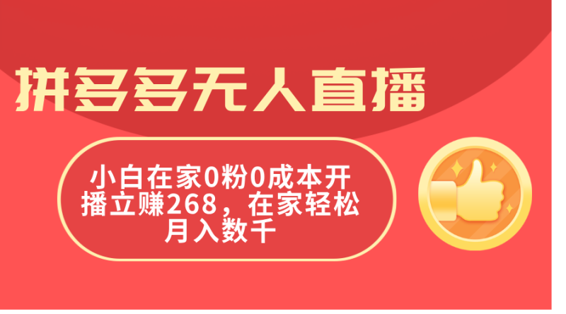 （11521期）拼多多无人直播，小白在家0粉0成本开播立赚268，在家轻松月入数千-生财有道