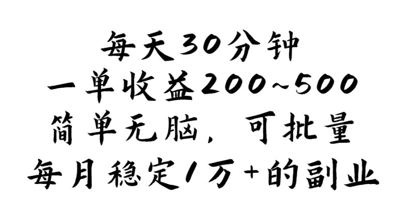（11764期）每天30分钟，一单收益200~500，简单无脑，可批量放大，每月稳定1万+的…-生财有道