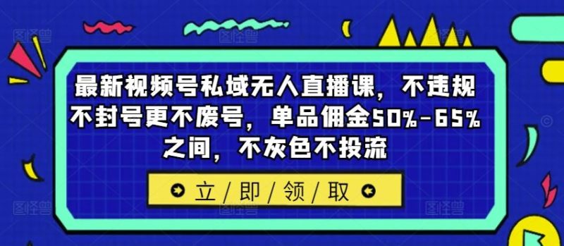 最新视频号私域无人直播课，不违规不封号更不废号，单品佣金50%-65%之间，不灰色不投流-生财有道