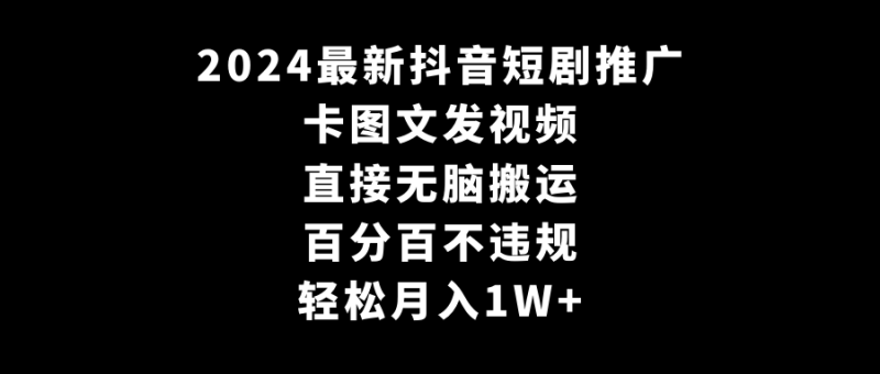 2024最新抖音短剧推广,卡图文发视频,直接无脑搬,百分百不违规,轻松月入1W+-生财有道
