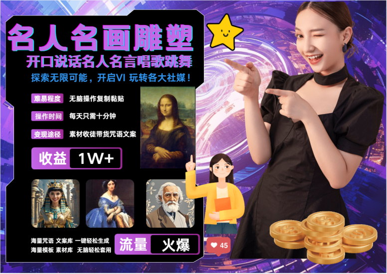 名画名人名言超强反转唱歌跳舞说话 吸睛火爆流量爆炸 每天三分钟 月入过万_生财有道创业网-生财有道