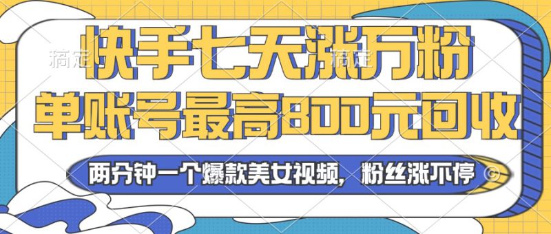 (13158期)2024年快手七天涨万粉,但账号最高800元回收。两分钟一个爆款美女视频_生财有道创业项目网-生财有道