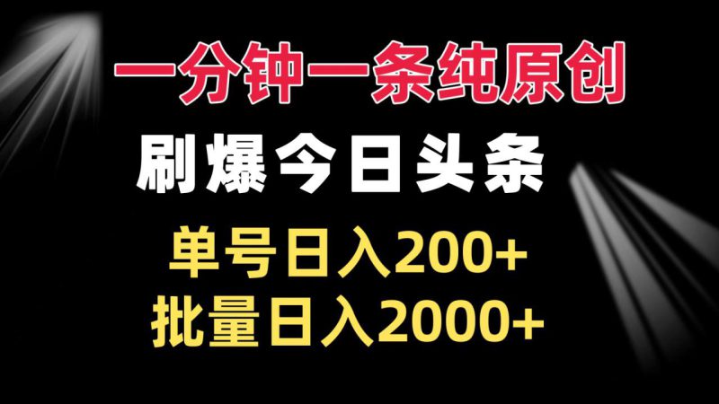 (13495期)一分钟一条纯原创 刷爆今日头条 单号日入200+ 批量日入2000+_生财有道创业项目网-生财有道