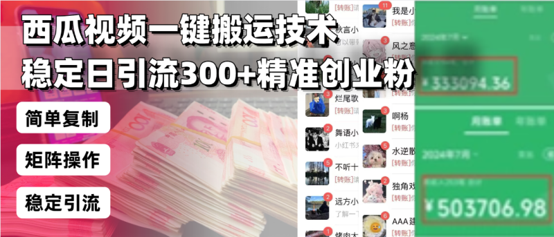 (13961期)西瓜视频一键搬运技术,稳定日引流300+精准创业粉,简单可复制给团队,..._生财有道创业项目网-生财有道
