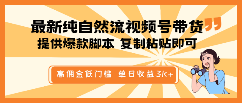 最新纯自然流视频号带货,提供爆款脚本简单 复制粘贴即可,高佣金低门槛,单日收益3K+_生财有道创业网-生财有道