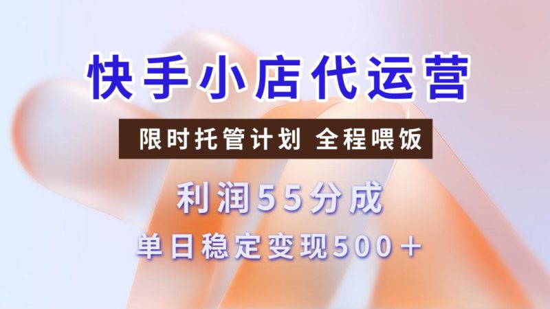 快手小店代运营,限时托管计划,收益55分,单日稳定变现500+_生财有道创业网-生财有道
