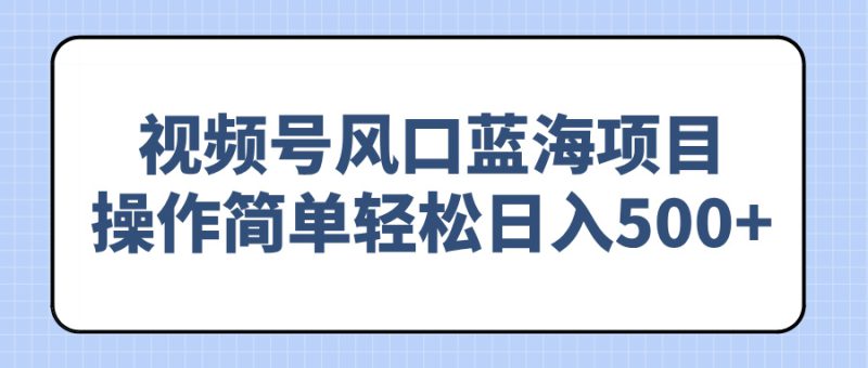 (14276期)视频号风口蓝海项目,操作简单轻松日入500+_生财有道创业项目网-生财有道