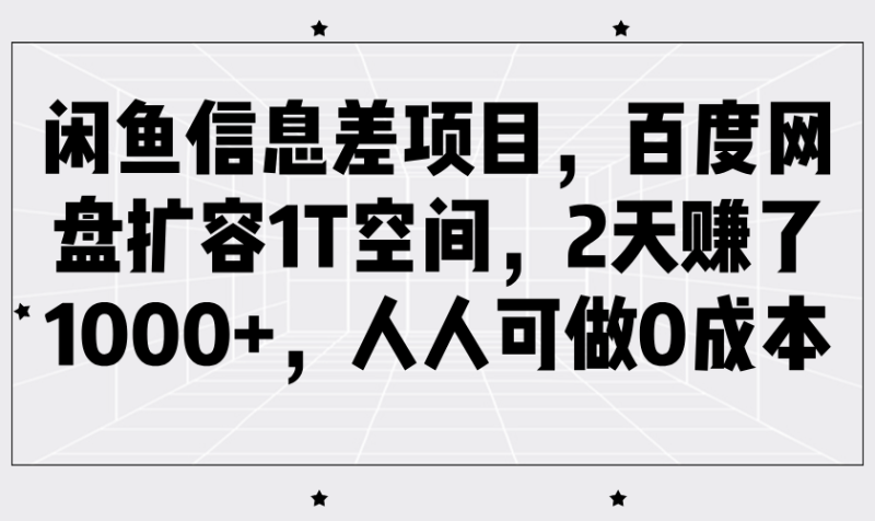 闲鱼信息差项目，百度网盘扩容1T空间，2天赚了1000+，人人可做0成本_生财有道创业网-生财有道