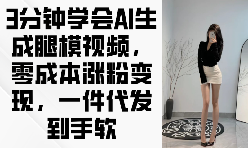 (14537期)3分钟学会AI生成腿模视频,零成本涨粉变现,一件代发到手软_生财有道创业项目网-生财有道