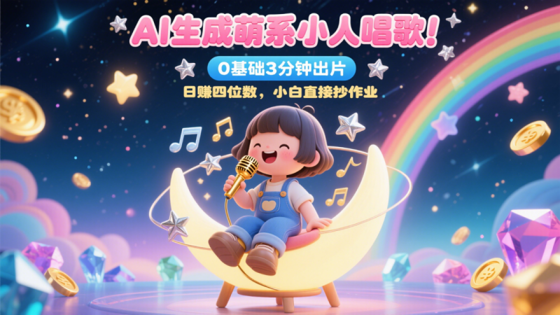 AI生成萌系小人唱歌!0基础3分钟出片,28个作品涨粉9万,日赚四位数,小白直接抄作业_生财有道创业网-生财有道