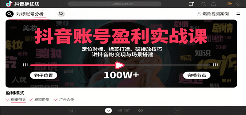 抖音账号盈利实战课，定位对标、标签打造、破播放技巧，讲涨粉变现与场景搭建_生财有道创业网-生财有道