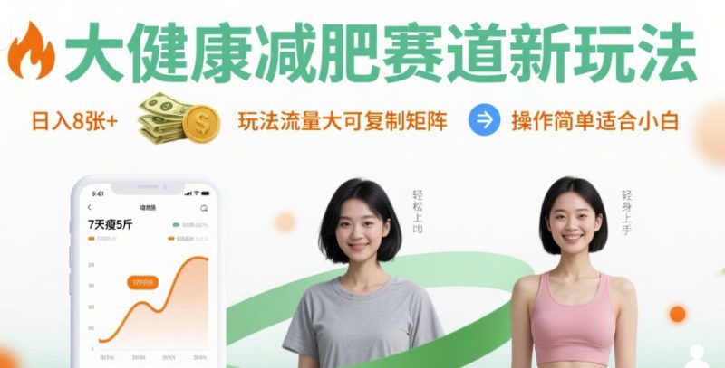 大健康减肥赛道新玩法日入8张，玩法流量大可复制矩阵，操作简单适合小白——生财有道创业项目网-生财有道