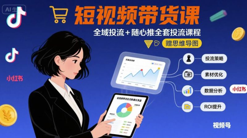 最新短视频带货课，全域投流+随心推全套投流课程+思维导图——生财有道创业项目网-生财有道