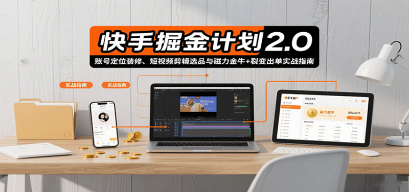 快手掘金计划2.0,账号定位装修、短视频剪辑选品与磁力金牛+裂变出单实战指南_生财有道创业网-生财有道