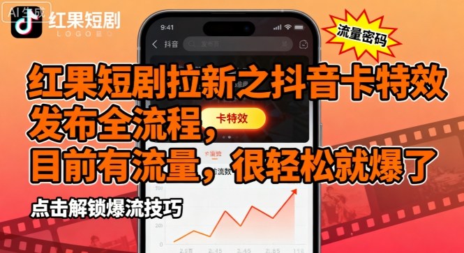 红果短剧拉新之抖音卡特效发布全流程,目前有流量,很轻松就爆了——生财有道创业项目网-生财有道