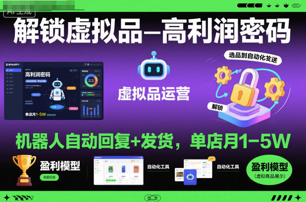 解锁虚拟品高利润密码:机器人自动回复+发货,单店月1-5W【揭秘】——生财有道创业项目网-生财有道