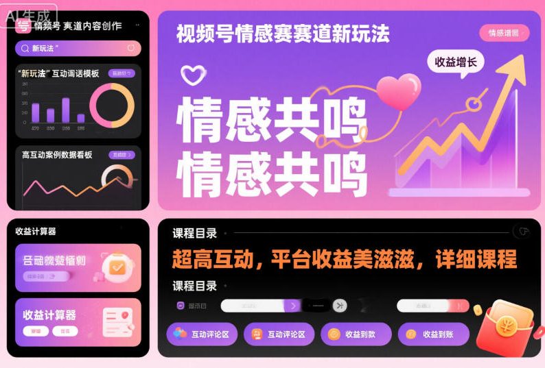 视频号情感赛道新玩法,超高互动,平台收益美滋滋,详细课程——生财有道创业项目网-生财有道