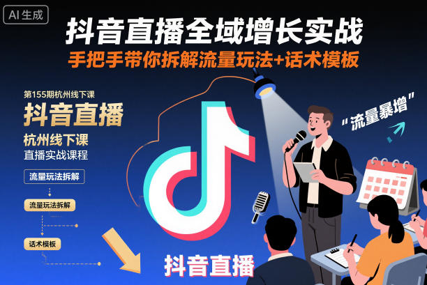 抖音直播全域增长实战第155期杭州线下课,手把手带你拆解流量玩法+话术模板——生财有道创业项目网-生财有道