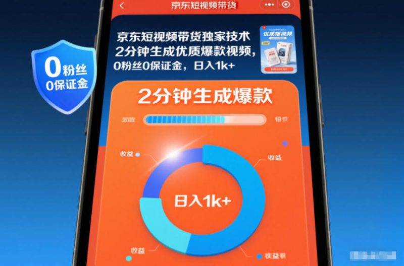 京东短视频带货独家技术，2分钟生成一条优质爆款视频，0粉丝0保证金，日入1k+【揭秘】——生财有道创业项目网-生财有道