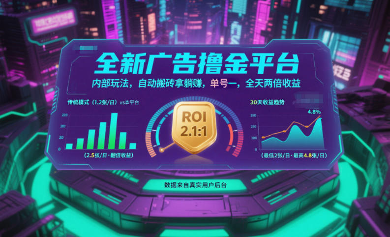 全新广告撸金平台，内部玩法，自动搬砖拿躺賺，单号一天保底2张+，全天两倍收益【揭秘】——生财有道创业项目网-生财有道