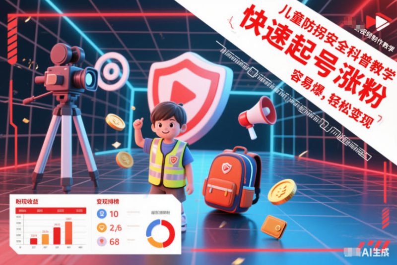 儿童防拐安全科普知识视频制作教学,快速起号涨粉,容易爆,轻松变现——生财有道创业项目网-生财有道