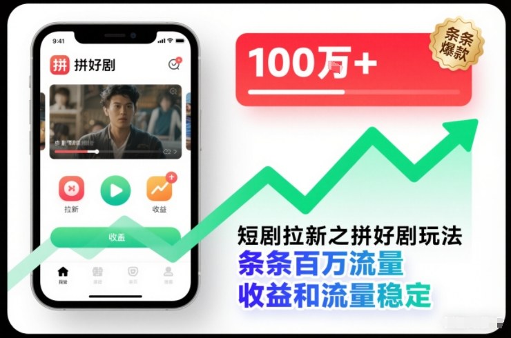 短剧拉新之拼好剧玩法,条条百万流量,收益和流量稳定——生财有道创业项目网-生财有道