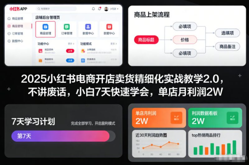 2025小红书电商开店卖货精细化实战教学2.0，不讲废话，小白7天快速学会，单店月利润2W——生财有道创业项目网-生财有道