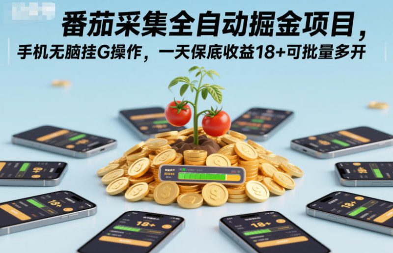 番茄采集全自动掘金项目，手机无脑挂G操作，一天保底收益18+可批量多开【揭秘】——生财有道创业项目网-生财有道
