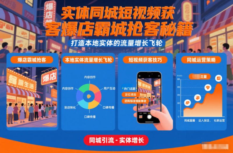 实体同城短视频获客爆店霸城抢客秘籍，打造本地实体的流量增长飞轮——生财有道创业项目网-生财有道