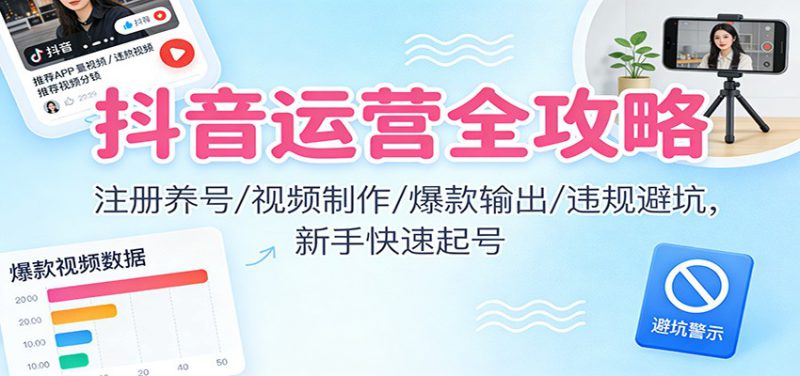 抖音运营全攻略:注册养号/视频制作/爆款输出/违规避坑,新手快速起号_生财有道创业网-生财有道