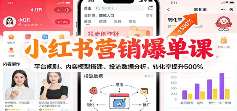 小红书营销爆单课：平台规则、内容模型搭建、投流数据分析，转化率提升500%_生财有道创业网-生财有道