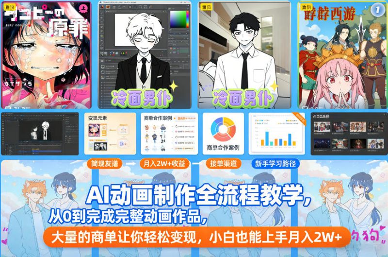 AI动画制作全流程教学，从0到完成完整动画作品，大量的商单让你轻松变现，小白也能上手月入2W+——生财有道创业项目网-生财有道