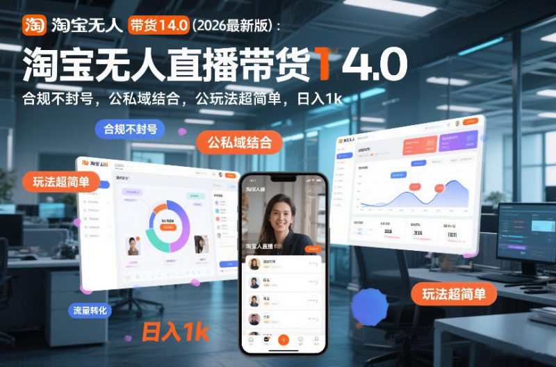 淘宝无人直播带货14.0（2026最新版）：合规不封号，公私域结合，玩法超简单，日入1k+【揭秘】——生财有道创业项目网-生财有道