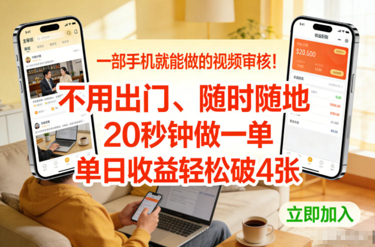 一部手机就能做的视频审核！不用出门，随时随地，20秒钟做一单，单日收益轻松破4张【揭秘】——生财有道创业项目网-生财有道