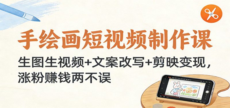 手绘画短视频制作课：生图生视频+文案改写+剪映变现，涨粉赚钱两不误_生财有道创业网-生财有道