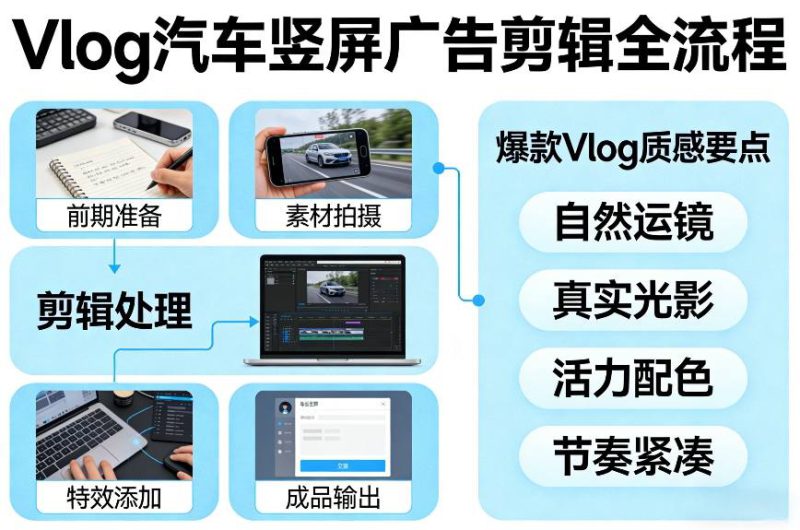 Vlog感觉汽车竖屏广告剪辑脚本全流程，拿捏爆款Vlog质感——生财有道创业项目网-生财有道