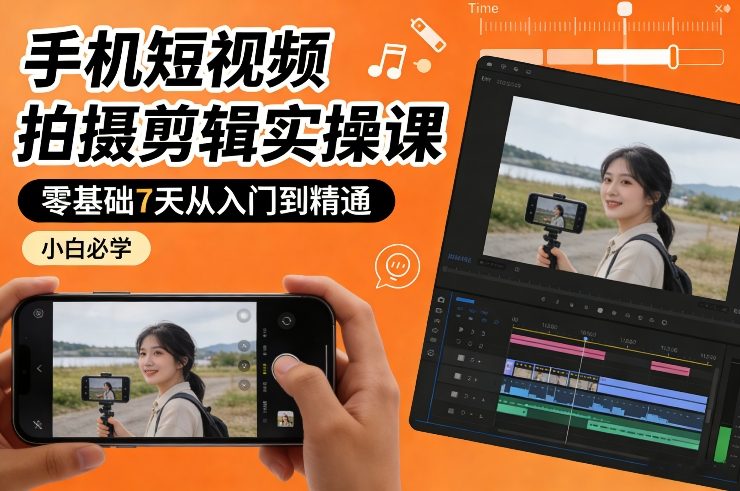 手机短视频拍摄剪辑实操课，零基础7天从入门到精通，小白必学——生财有道创业项目网-生财有道