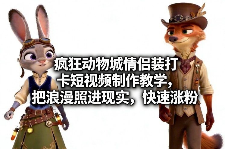 疯狂动物城情侣装打卡短视频制作教学，把浪漫照进现实，快速涨粉——生财有道创业项目网-生财有道
