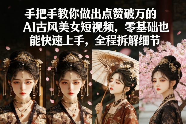 手把手教你做出点赞破万的AI古风美女短视频，零基础也能快速上手，全程拆解细节——生财有道创业项目网-生财有道