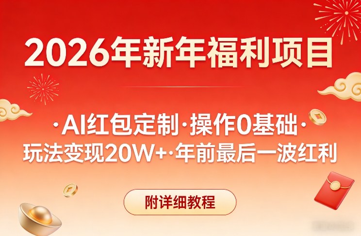 新年福利项目，AI红包定制，操作0基础，玩法变现20W+年前最后一波红利，附详细教程——生财有道创业项目网-生财有道